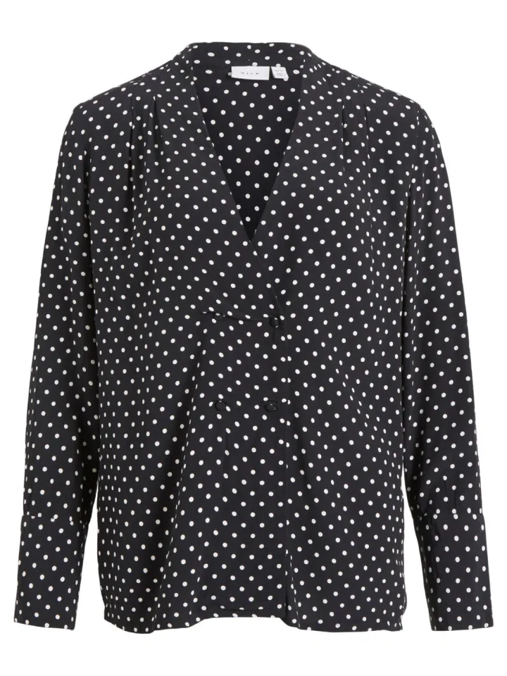 aina_vneck_shirt_black_wi_0.webp Vila Shirts & Blouses<Aina V-Neck Shirt (Black with cloud dot)