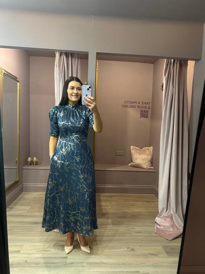 aisling_tie_back_aline_mi_2.webp Closet Occasionwear<AISLING TIE BACK A-LINE MIDI DRESS (NAVY/GOLD)
