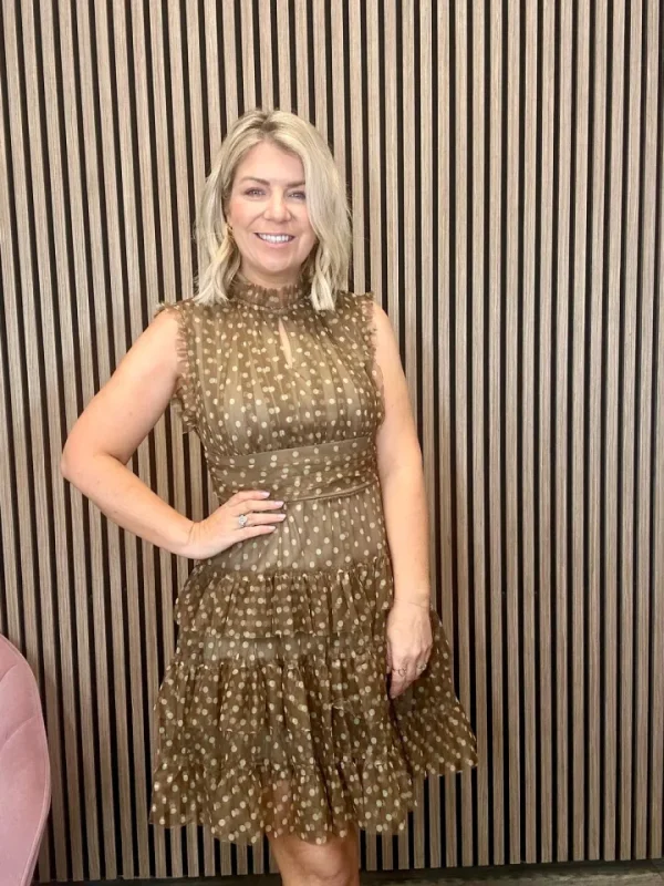 GoaGoa Occasionwear | Dresses<Ameriga Tulle Mini Dress (Coffee/ Polka Dots)