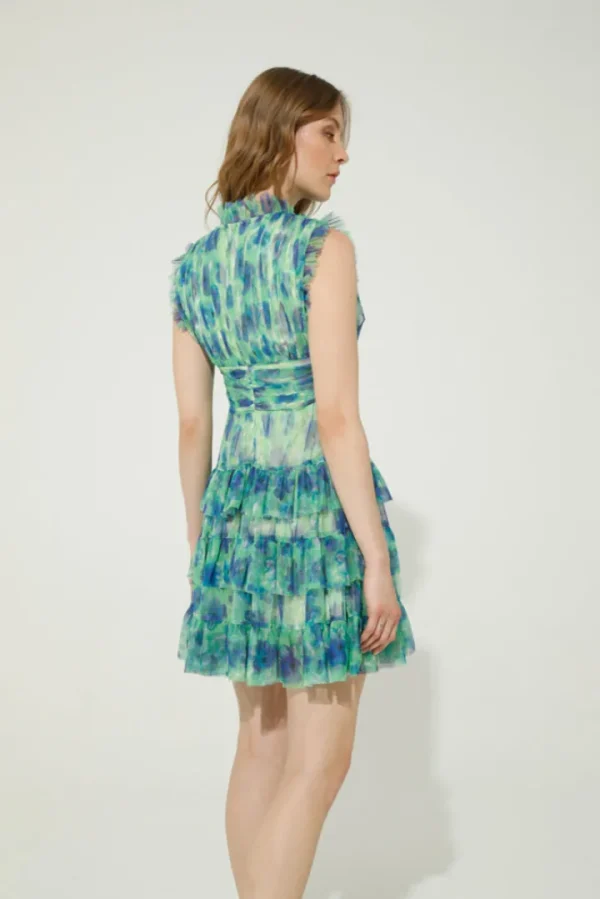 GOAGOA Occasionwear<AMERIGA TULLE MINI DRESS (GREEN/BLUE FLOWER)