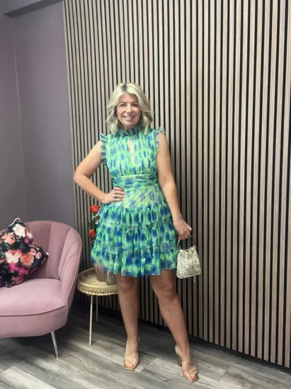 GOAGOA Occasionwear<AMERIGA TULLE MINI DRESS (GREEN/BLUE FLOWER)