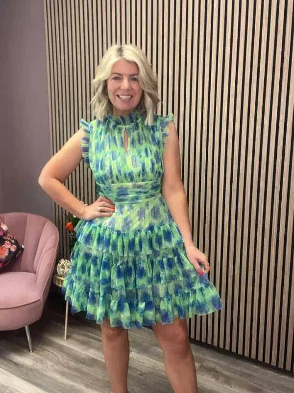 GOAGOA Occasionwear<AMERIGA TULLE MINI DRESS (GREEN/BLUE FLOWER)