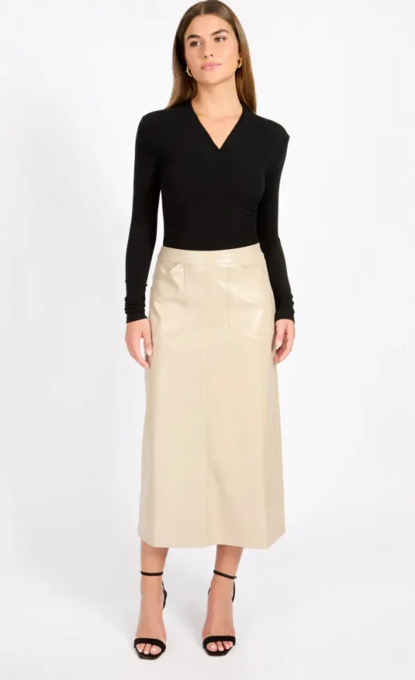 Little Mistress Skirts<Amie Cracked Faux Leather Skirt (Oatmeal)