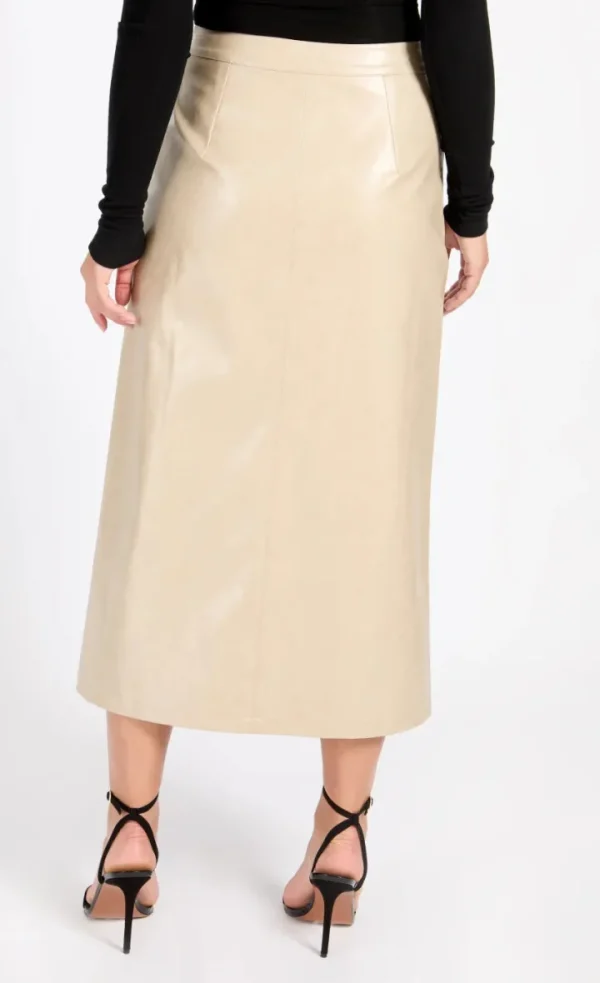 Little Mistress Skirts<Amie Cracked Faux Leather Skirt (Oatmeal)