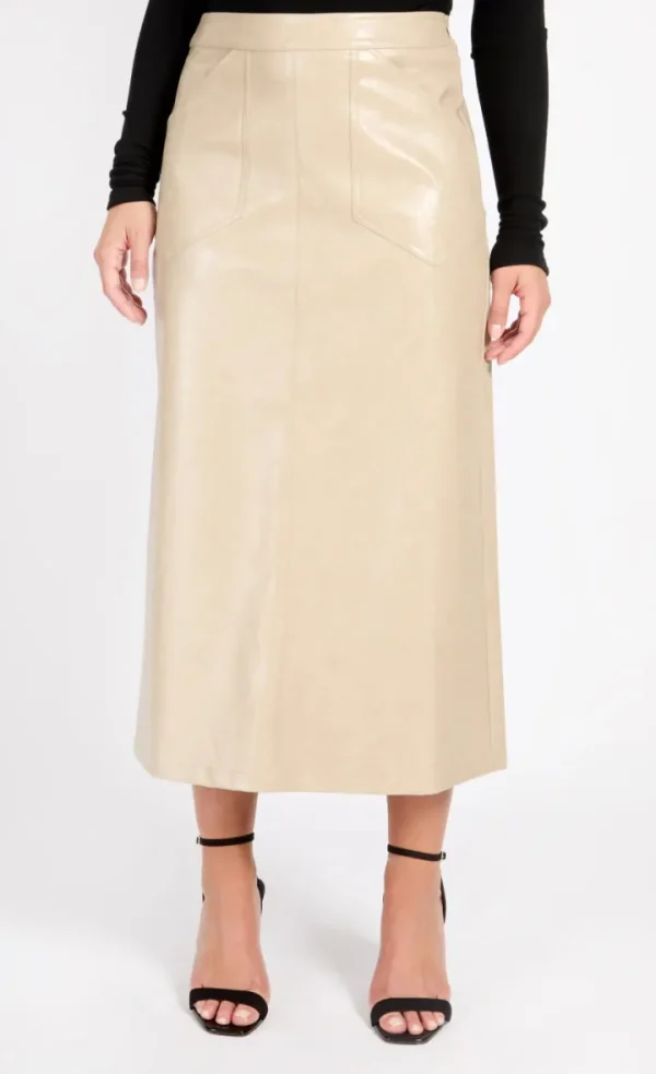 Little Mistress Skirts<Amie Cracked Faux Leather Skirt (Oatmeal)