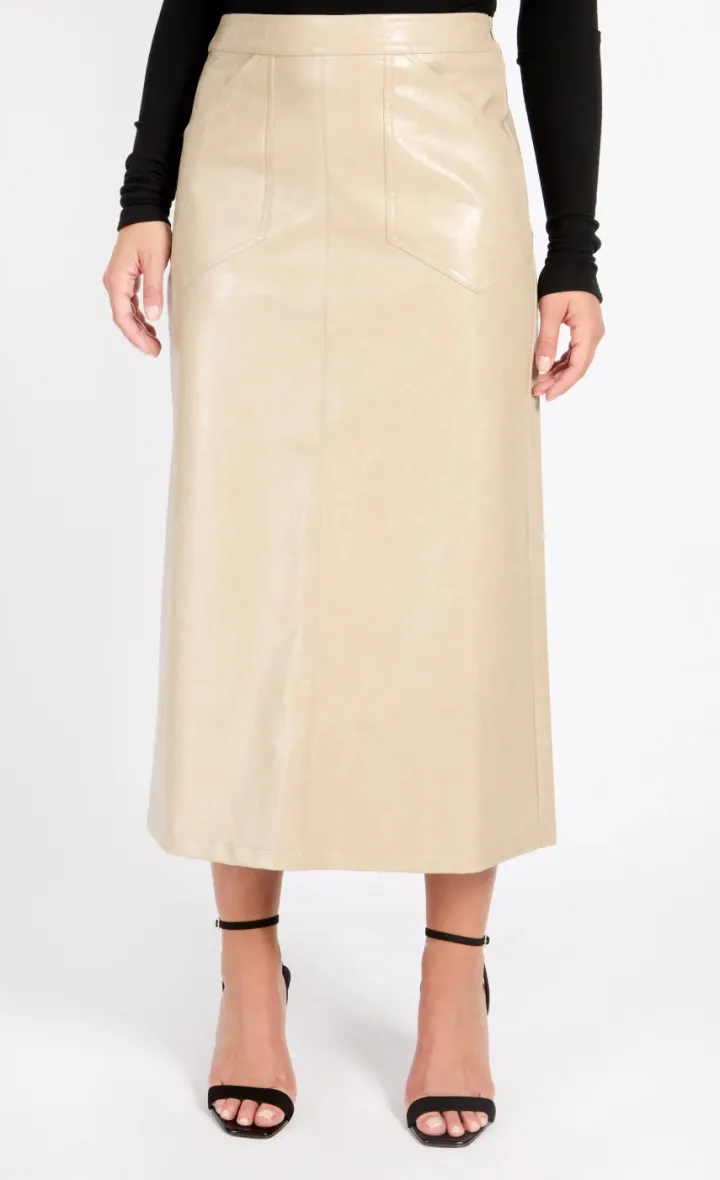 amie_cracked_faux_leather_3.webp Little Mistress Skirts<Amie Cracked Faux Leather Skirt (Oatmeal)