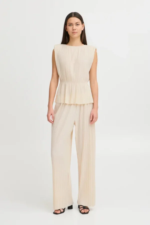 Ichi Co-Ords<Ana Plisse Sleeveless Top (Almond Milk)