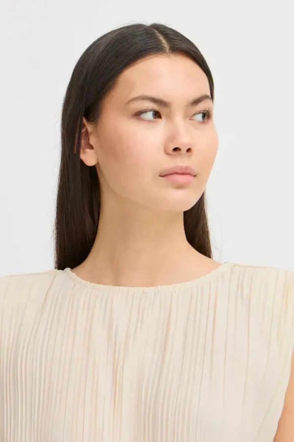 Ichi Co-Ords<Ana Plisse Sleeveless Top (Almond Milk)