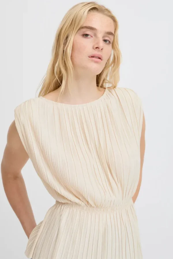 Ichi Co-Ords<Ana Plisse Sleeveless Top (Almond Milk)