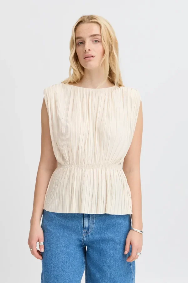 Ichi Co-Ords<Ana Plisse Sleeveless Top (Almond Milk)