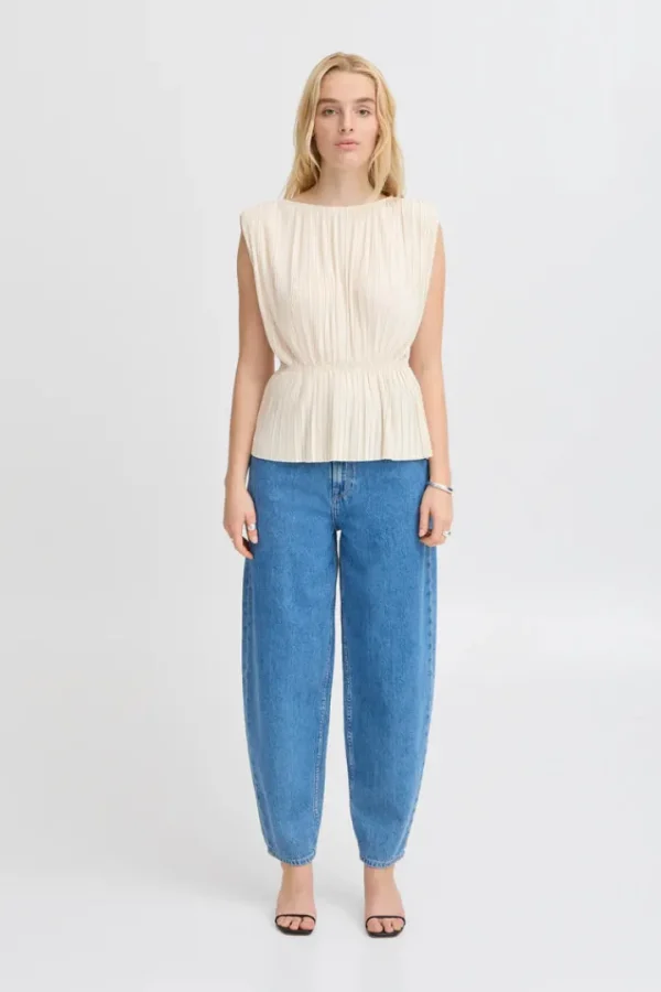 Ichi Co-Ords<Ana Plisse Sleeveless Top (Almond Milk)