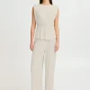 Ichi Pants | Co-Ords<Ana Wide Leg Plisse Pants (Almond Milk)