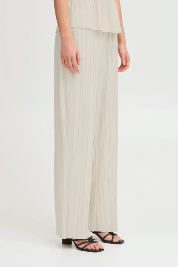 Ichi Pants | Co-Ords<Ana Wide Leg Plisse Pants (Almond Milk)