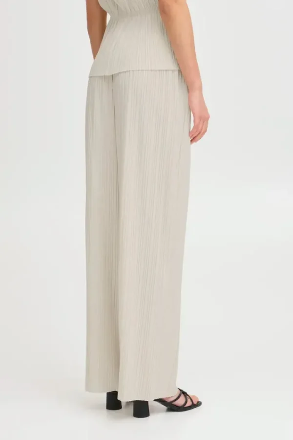 Ichi Pants | Co-Ords<Ana Wide Leg Plisse Pants (Almond Milk)