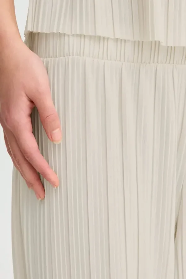 Ichi Pants | Co-Ords<Ana Wide Leg Plisse Pants (Almond Milk)
