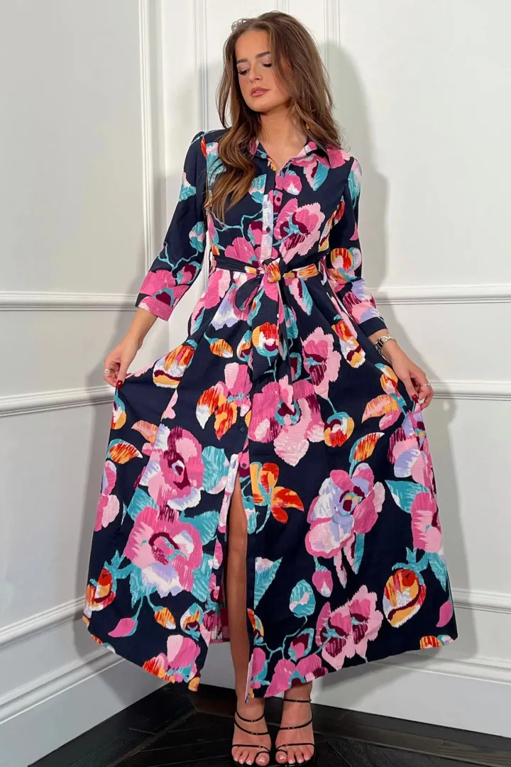 angela_floral_shirt_dress_0.webp Girl in Mind Occasionwear<ANGELA FLORAL SHIRT DRESS (NAVY/PURPLE)