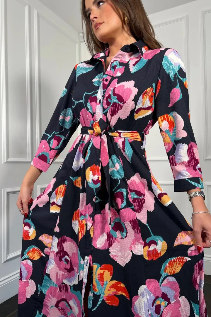angela_floral_shirt_dress_4.webp Girl in Mind Occasionwear<ANGELA FLORAL SHIRT DRESS (NAVY/PURPLE)