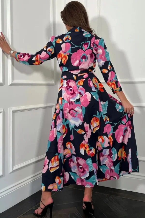 Girl in Mind Occasionwear<ANGELA FLORAL SHIRT DRESS (NAVY/PURPLE)