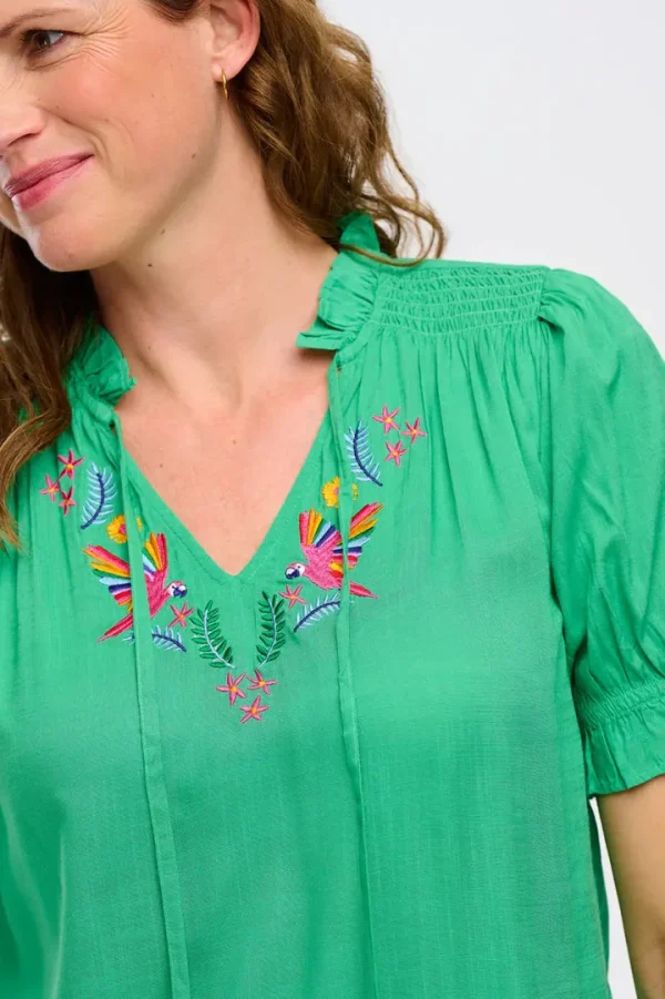 Sugarhill Shirts & Blouses<Angelique Top (Green Rainbow Parrots Embroidery)