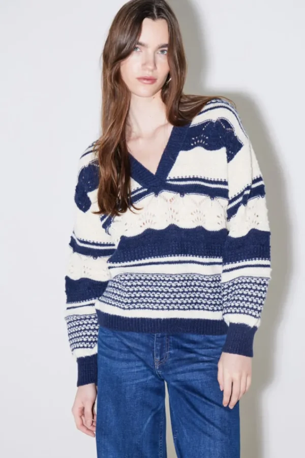 Ichi Jumpers & Cardigans<Ash V-Neck Jumper (Total Eclipse Strip)