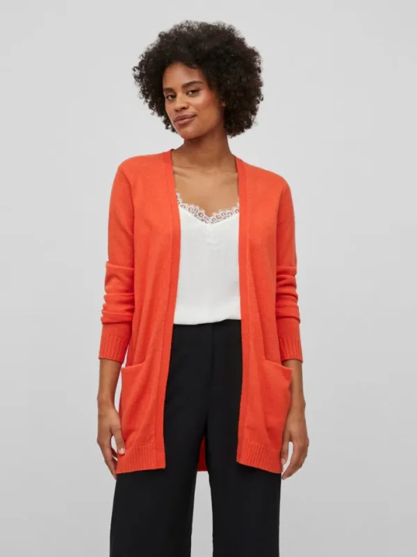 Vila Jumpers & Cardigans<Ashley Open Knit Cardigan (Tigerlily/DARK MELANGE)