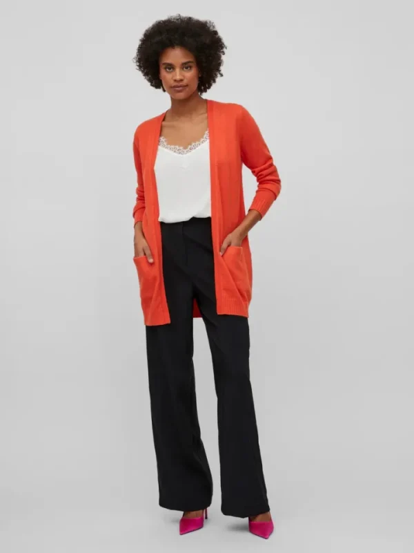 Vila Jumpers & Cardigans<Ashley Open Knit Cardigan (Tigerlily/DARK MELANGE)