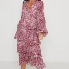 Pretty Lavish Occasionwear<ASHTON RUFFLE MIDI DRESS (CORAL ABSTRACT) CURVE