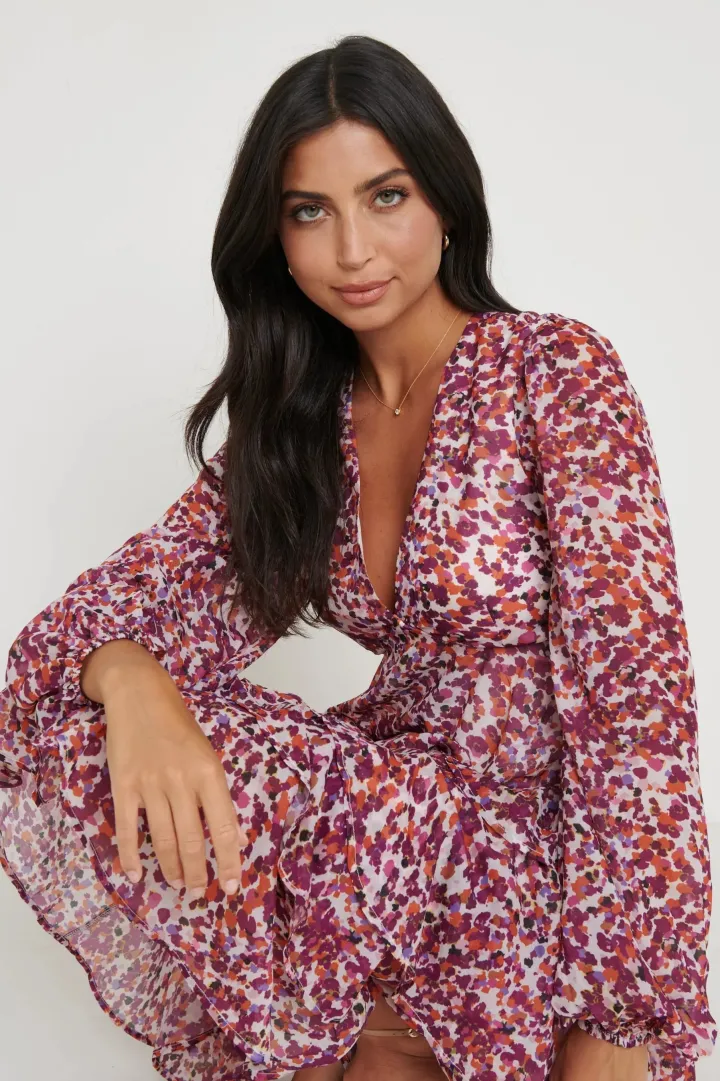 ashton_ruffle_midi_dress__3.webp Pretty Lavish Occasionwear<ASHTON RUFFLE MIDI DRESS (CORAL ABSTRACT) CURVE