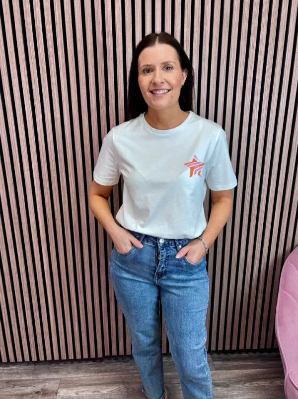 Vila T-Shirts<Ava T-Shirt (White/Pink/Orange Shine)