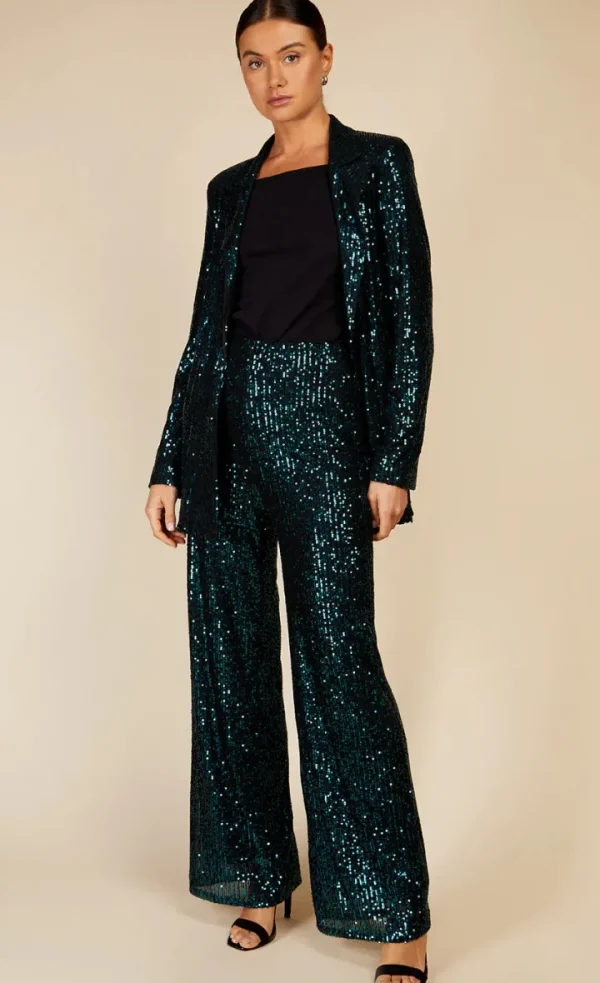 Little Mistress Pants<BAILEY HIGH WAISTED SEQUIN TROUSERS (GREEN)u