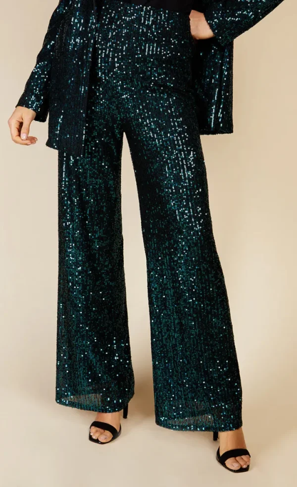 Little Mistress Pants<BAILEY HIGH WAISTED SEQUIN TROUSERS (GREEN)u