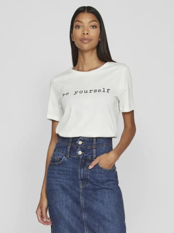 Vila T-Shirts<BE YOURSELF T-SHIRT (WHITE/BLACK)
