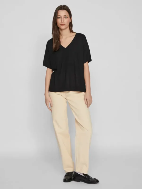Vila T-Shirts<Beryl V-Neck Knit Top (Black)