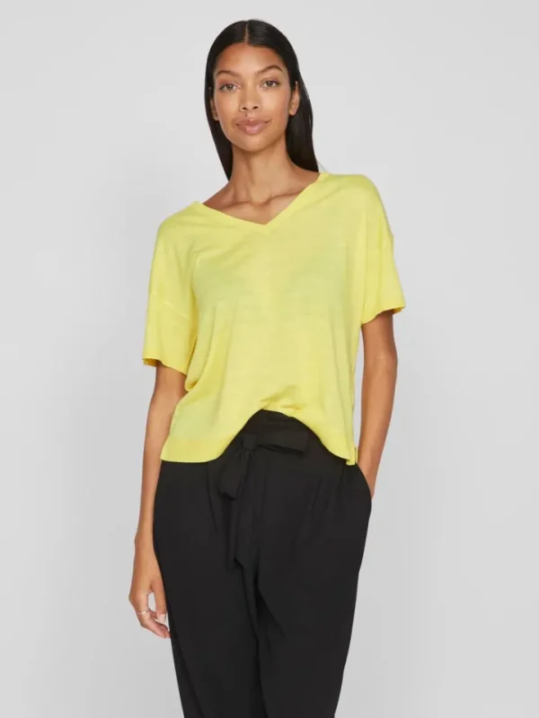 Vila T-Shirts<Beryl V-Neck Knit Top (Sheen/Melange)