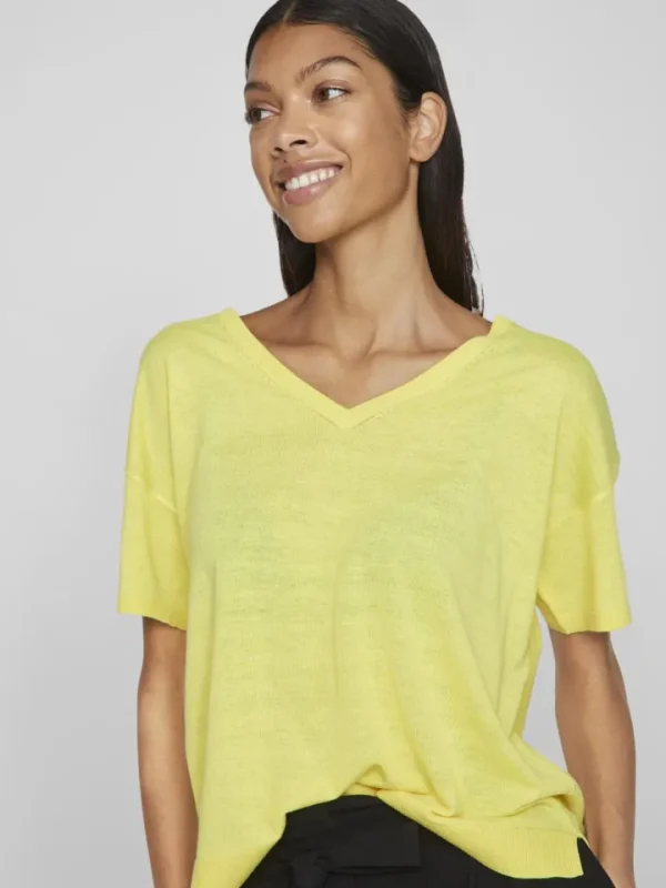 Vila T-Shirts<Beryl V-Neck Knit Top (Sheen/Melange)