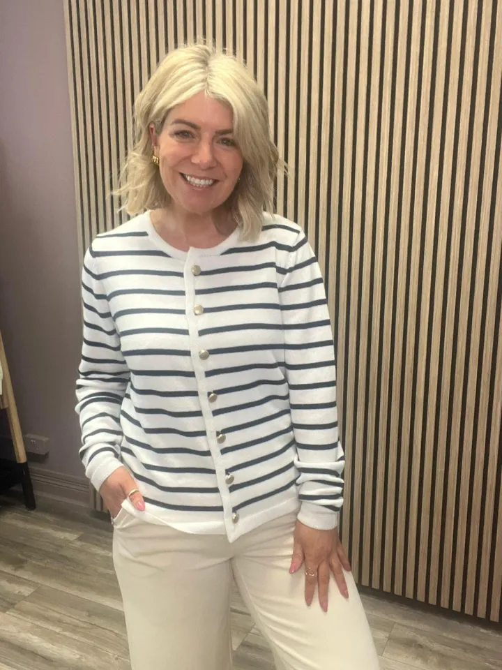 bexley_cardigan_white_nav_0.webp Ichi Jumpers & Cardigans<BEXLEY CARDIGAN (WHITE/ NAVY)
