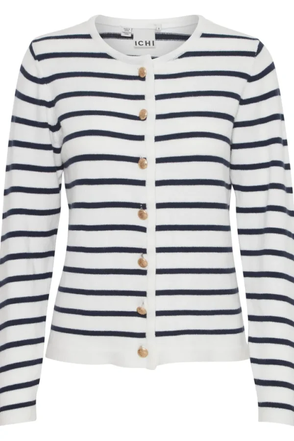Ichi Jumpers & Cardigans<BEXLEY CARDIGAN (WHITE/ NAVY)