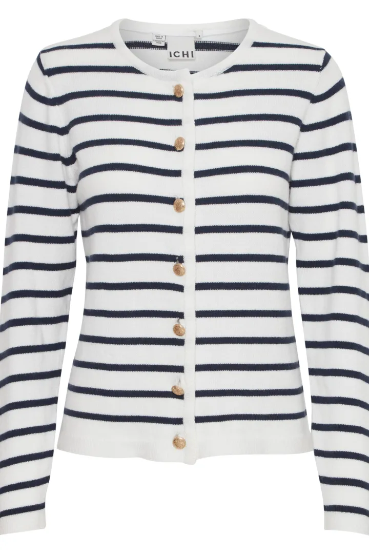 bexley_cardigan_white_nav_2.webp Ichi Jumpers & Cardigans<BEXLEY CARDIGAN (WHITE/ NAVY)