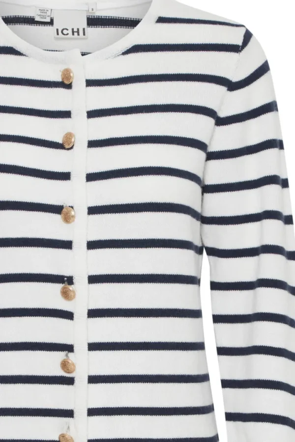 Ichi Jumpers & Cardigans<BEXLEY CARDIGAN (WHITE/ NAVY)