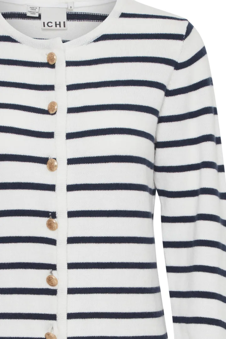 bexley_cardigan_white_nav_3.webp Ichi Jumpers & Cardigans<BEXLEY CARDIGAN (WHITE/ NAVY)