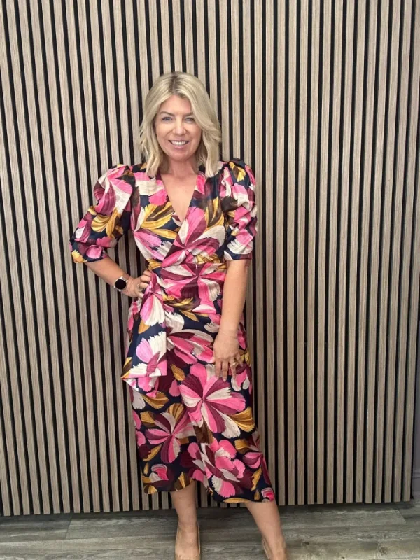 Neblak Occasionwear | Dresses<Bianca Midi Dress (Navy/Floral)