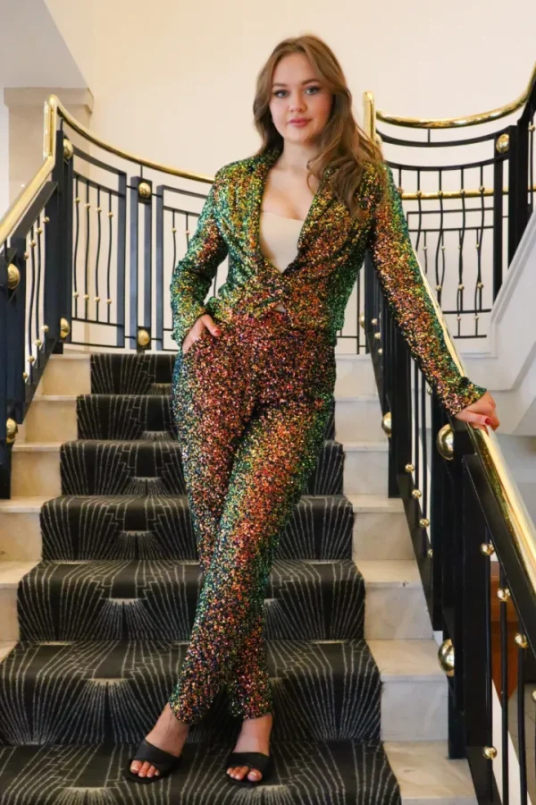 GoaGoa Jackets<BJORN SEQUIN CROPPED JACKET (EMERALD/BRONZE)