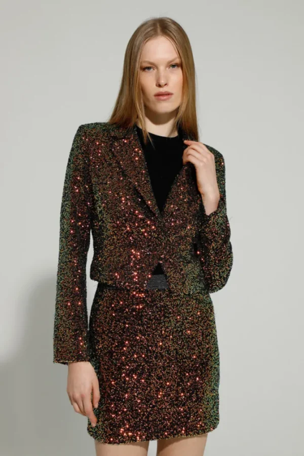GoaGoa Jackets<BJORN SEQUIN CROPPED JACKET (EMERALD/BRONZE)