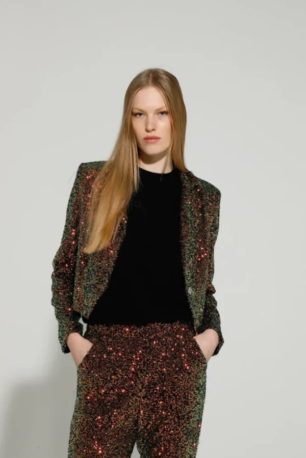 GoaGoa Jackets<BJORN SEQUIN CROPPED JACKET (EMERALD/BRONZE)