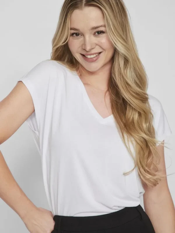 Vila T-Shirts<Bonnie V-Neck T-Shirt (Optical Snow)