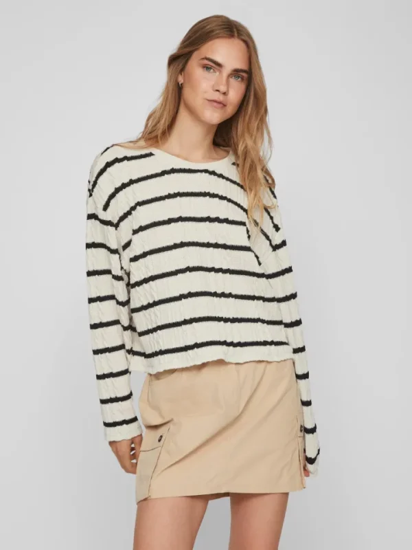 Vila Jumpers & Cardigans<CABA L/S CROPPED TOP(BIRCH/BLACK)