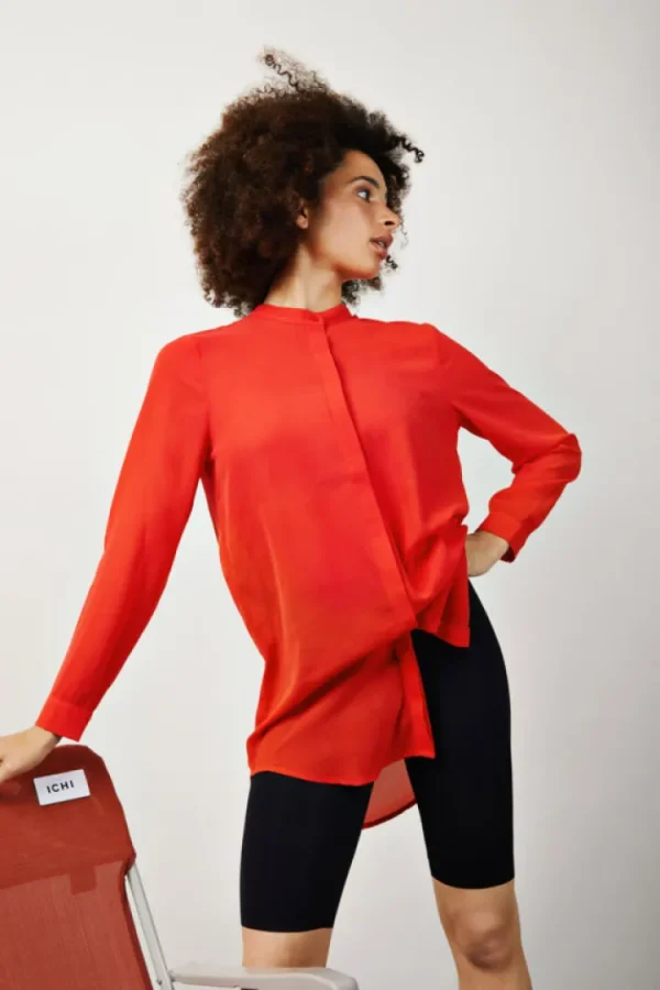 Ichi Shirts & Blouses<Cellani Longline Shirt (Poppy Red)