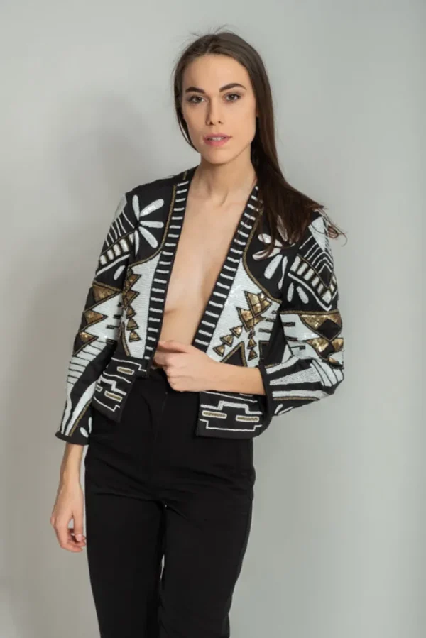 GoaGoa Jackets<CHACANA EMBELLISHED JACKET (BLACK/WHITE)