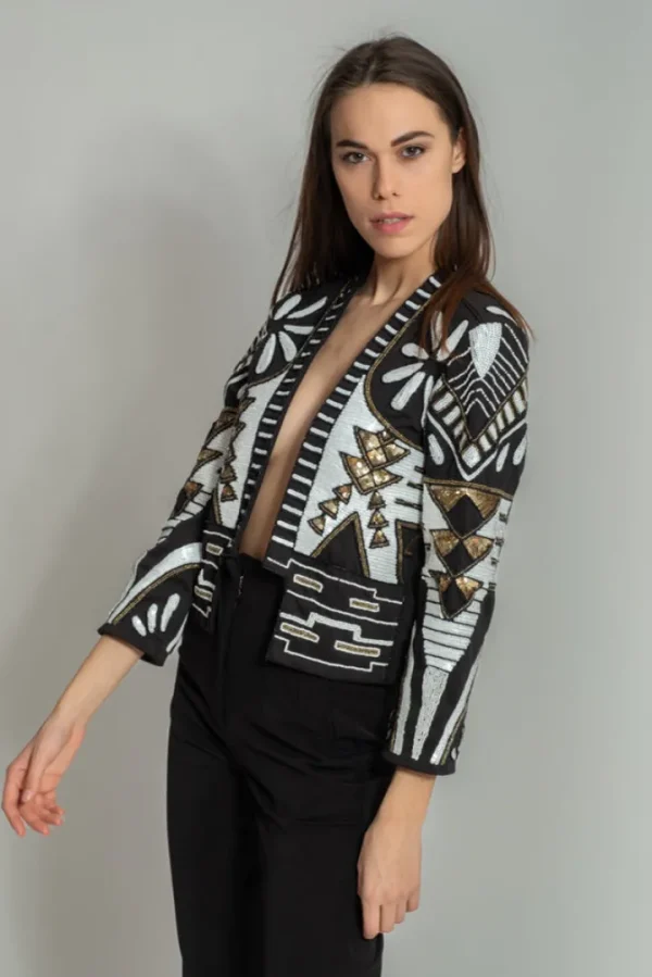 GoaGoa Jackets<CHACANA EMBELLISHED JACKET (BLACK/WHITE)