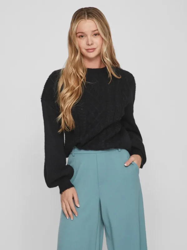 Vila Jumpers & Cardigans<CHINTI CABLE KNIT JUMPER (BLACK)